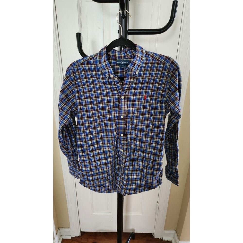 Ralph Lauren Boys Button Down Long Sleeve Plaid Shirt Blue Size L (14 - 16)